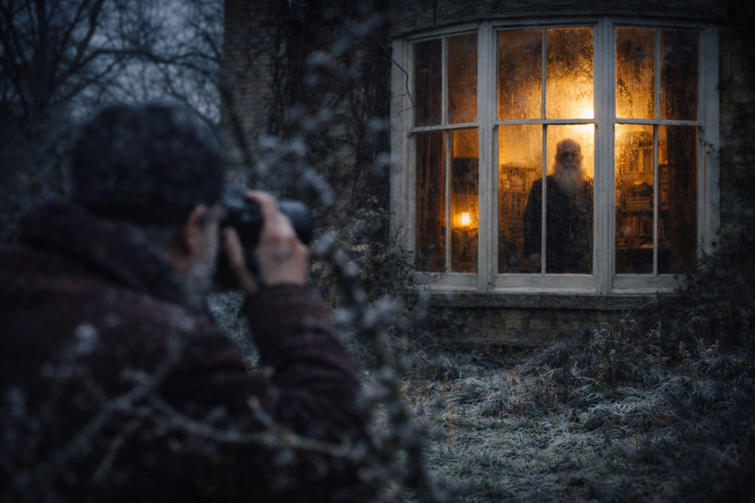 Saúl Leiter fotografiando a Charles Darwin para la portada de re:life