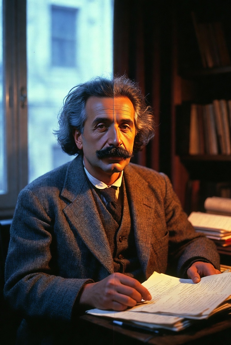 Albert Einstein en una imagen del estilo del fotógrafo Harry Gruyaert