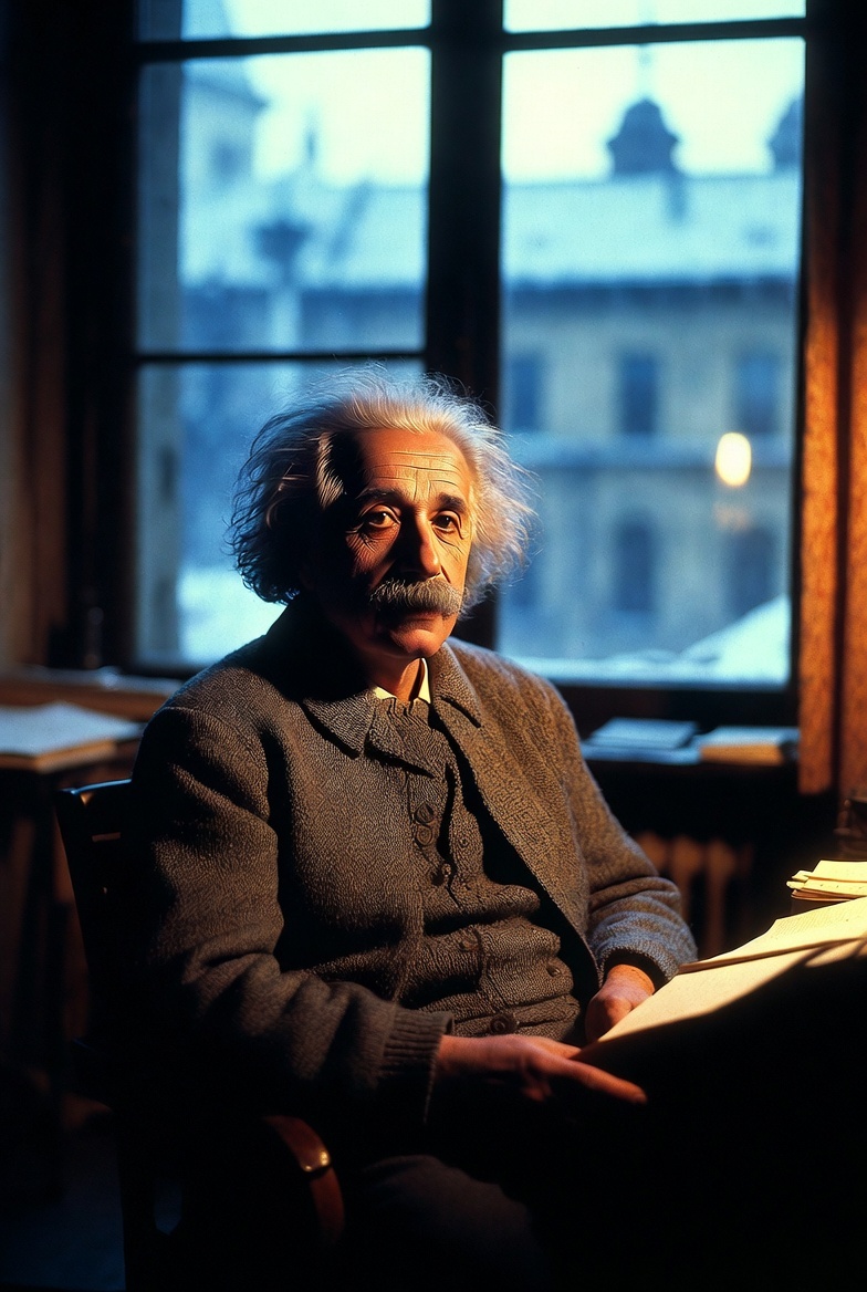 Albert Einstein en una imagen del estilo del fotógrafo Harry Gruyaert