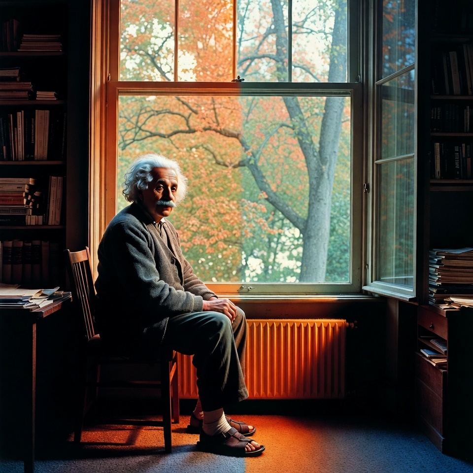 Albert Einstein en una imagen del estilo del fotógrafo Harry Gruyaert