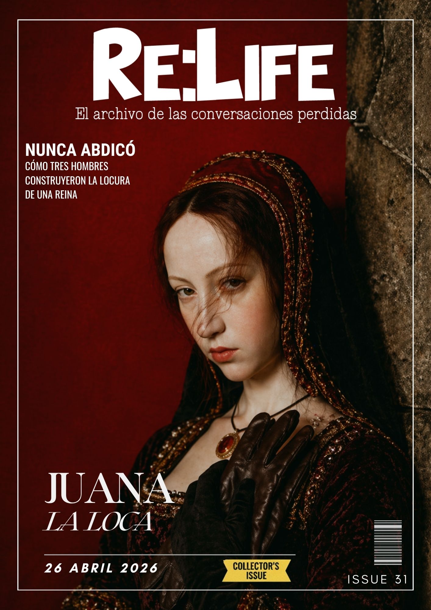 Portada de re:life número 31 dedicada a Juana I de Castilla, Juana la loca en una fotografía al estilo de Guy Bourdin - segunda versión
