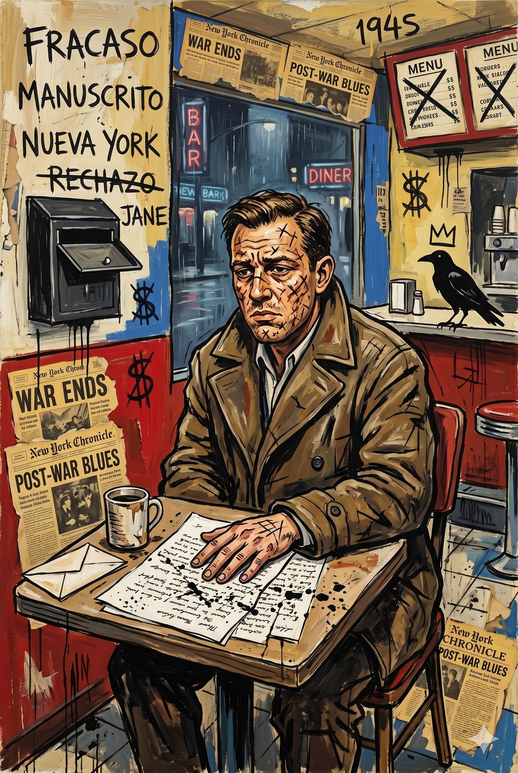 Charles Bukowski al estilo de Jean-Michel Basquiat