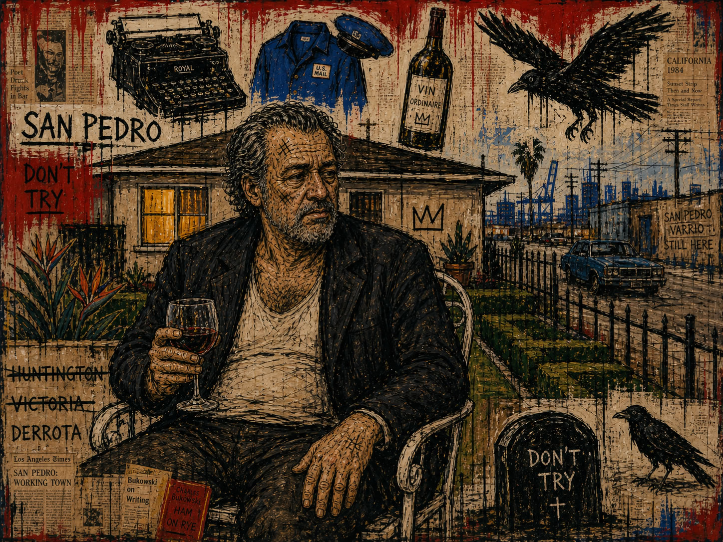 Charles Bukowski al estilo de Jean-Michel Basquiat
