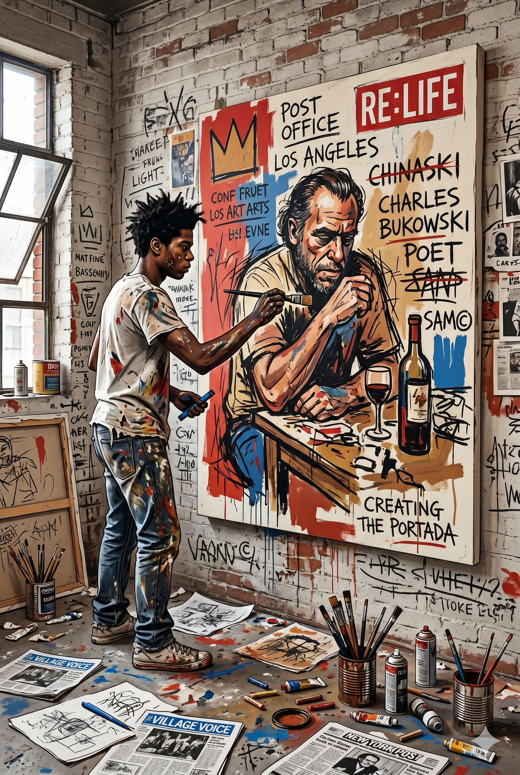 Charles Bukowski al estilo de Jean-Michel Basquiat