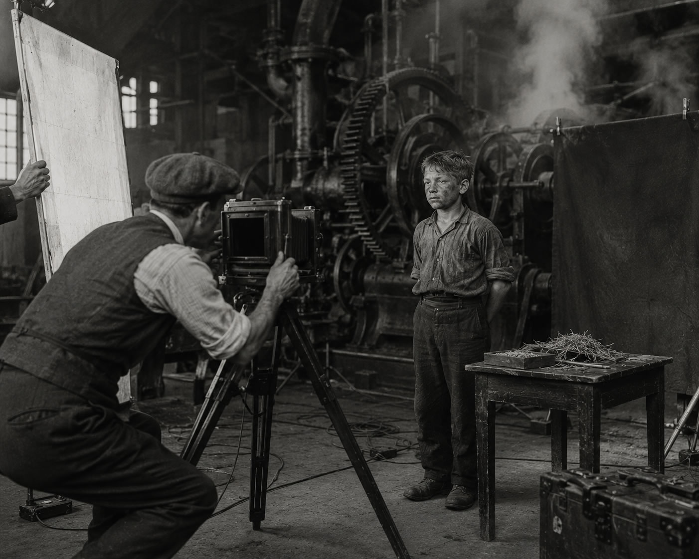 Adam Smith, fotografiado al estilo de Lewis Hine, junto al fotógrafo